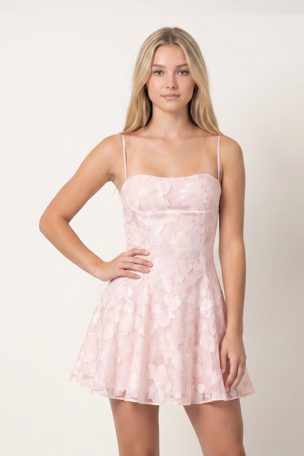 Spaghetti Straps A-Line Chiffon Jacquard Homecoming Dress - Curvevia
