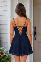Spaghetti Straps A-Line Chiffon Jacquard Homecoming Dress - Curvevia