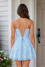 Spaghetti Straps A-Line Chiffon Jacquard Homecoming Dress - Curvevia