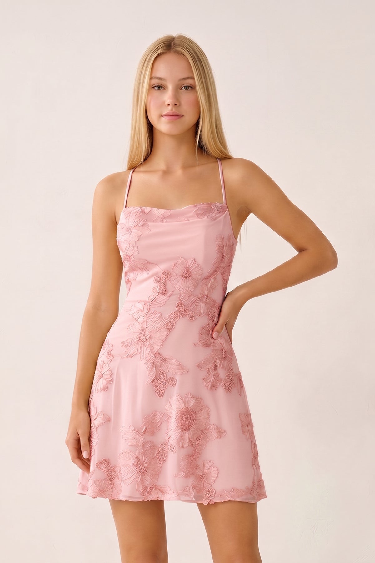 Spaghetti Straps A-Line Embroidered Tulle Homecoming Dress - Curvevia