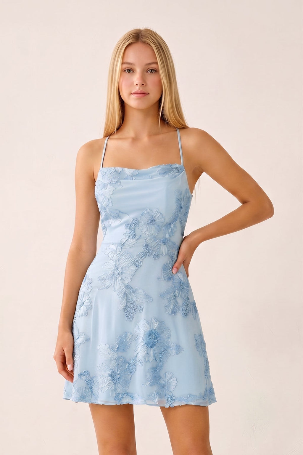Spaghetti Straps A-Line Embroidered Tulle Homecoming Dress - Curvevia