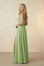 Spaghetti Straps Chiffon A-Line Bridesmaid Dress in Matcha - Curvevia