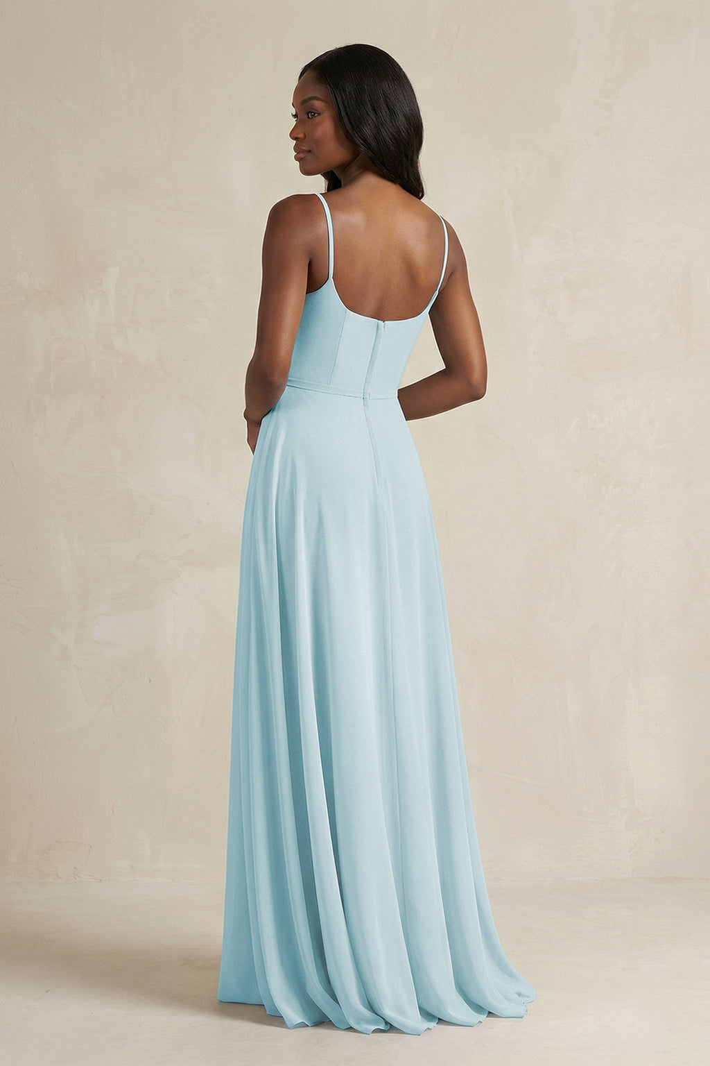 A-Line Spaghetti Straps Chiffon Bridesmaid Dress in Sky Blue - Curvevia