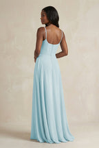 A-Line Spaghetti Straps Chiffon Bridesmaid Dress in Sky Blue - Curvevia