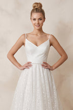 Shiny A-Line V-Neck Sleeveless Little White Sequined Wedding Dresses - Curvevia