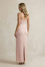 Sheath Spaghetti Straps Satin Bridesmaid Dress in English Rose - Curvevia