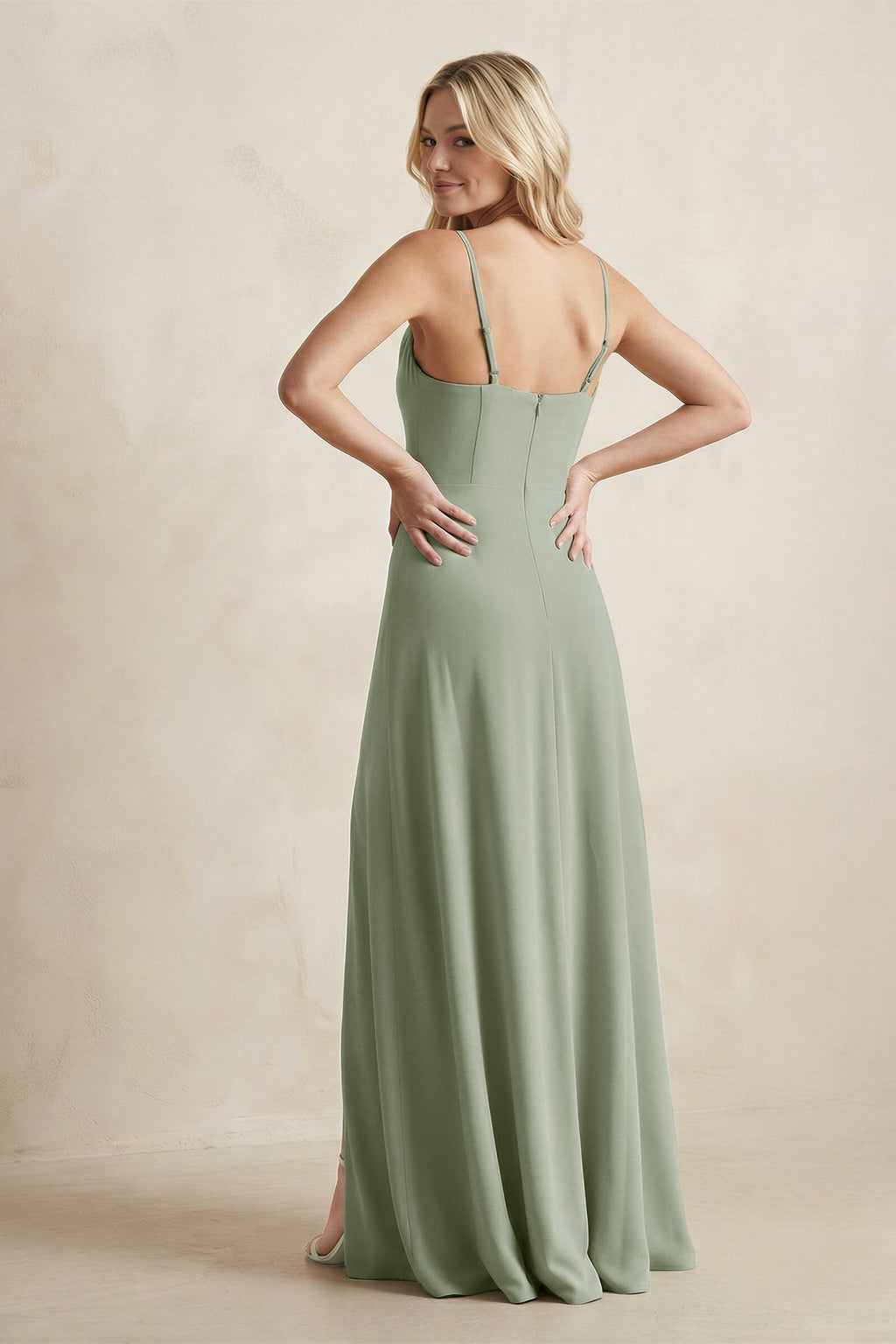 Spaghetti Straps Sheath Satin Bridesmaid Dress With Slit in Dove Gray - Curvevia