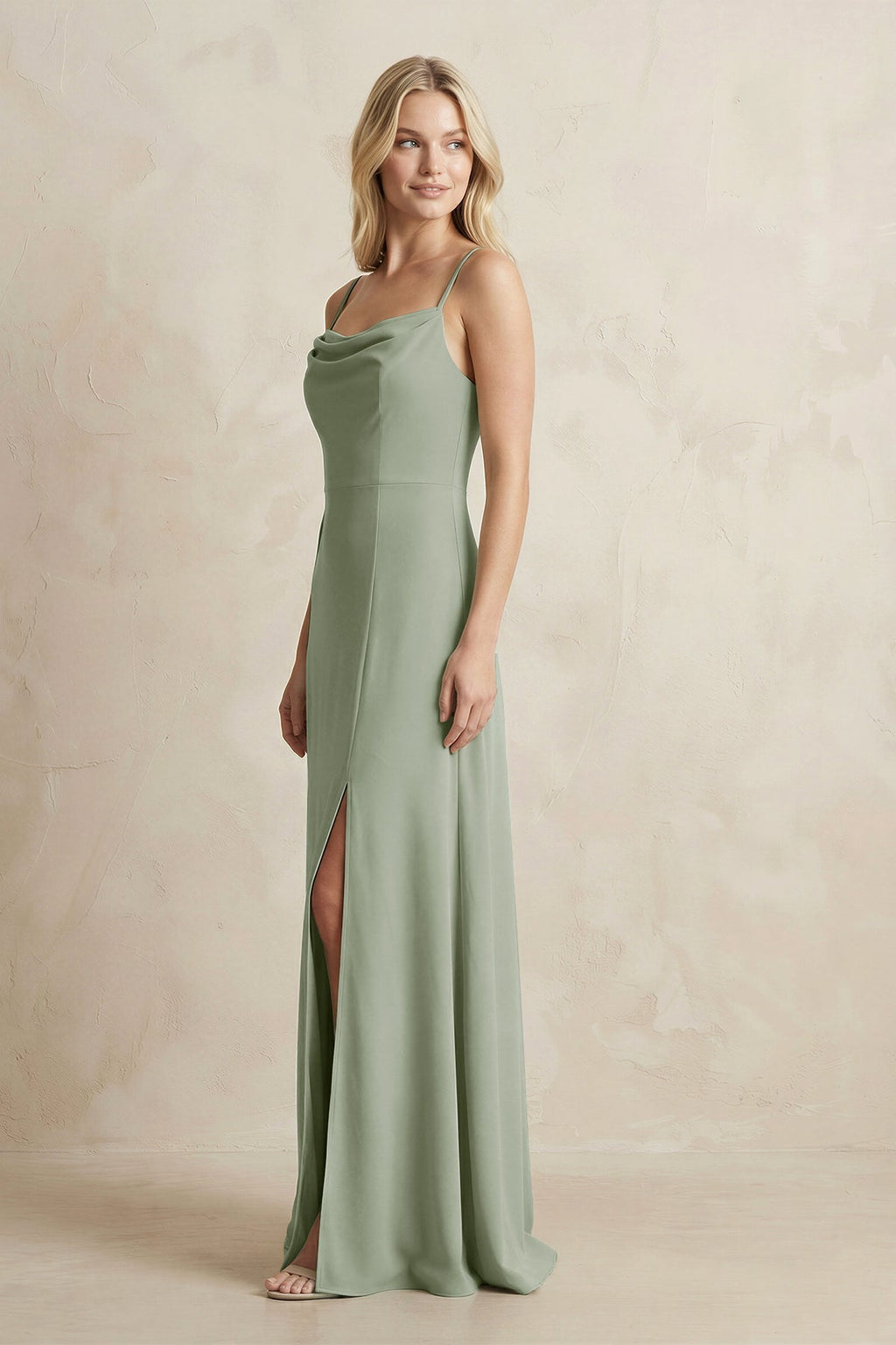 Spaghetti Straps Sheath Satin Bridesmaid Dress With Slit in Dove Gray - Curvevia
