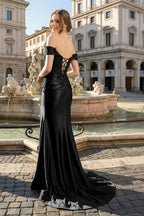 Mermaid Off the Shoulder Satin Evening Dress with Slit - Curvevia
