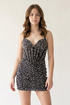 Sparkly Black Halter Sheath Corset Homecoming Dress With Pearl - Curvevia