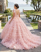 Pink Layered Ruffle Ball Gown Quinceanera Dress With Cascading Ruffles - Curvevia