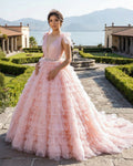 Pink Layered Ruffle Ball Gown Quinceanera Dress With Cascading Ruffles - Curvevia