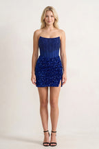 Bodycon Strapless Corset Beaded Mini Homecoming Dresses - Curvevia