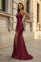 Sparkly Orange Sequins Mermaid Long Evening Dress - Curvevia