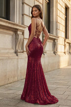 Sparkly Orange Sequins Mermaid Long Evening Dress - Curvevia