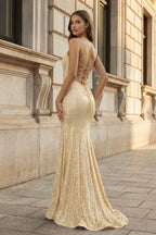 Sparkly Orange Sequins Mermaid Long Evening Dress - Curvevia