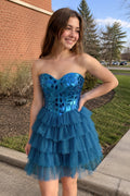 Sparkly Champagne Sweetheart A-Line Tulle Tiered Homecoming Dress - Curvevia