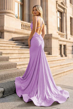 Mermaid V Neck Beaded Satin Evening Dress - Curvevia
