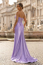 Sheath Strapless Corset Satin Evening Dress with Slit - Curvevia