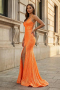 Sparkly Orange Sequins Mermaid Long Evening Dress - Curvevia