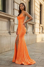 Sparkly Orange Sequins Mermaid Long Evening Dress - Curvevia