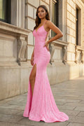 Sparkly Orange Sequins Mermaid Long Evening Dress - Curvevia