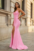 Sparkly Orange Sequins Mermaid Long Evening Dress - Curvevia