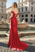 Mermaid Off the Shoulder Satin Evening Dress with Slit - Curvevia