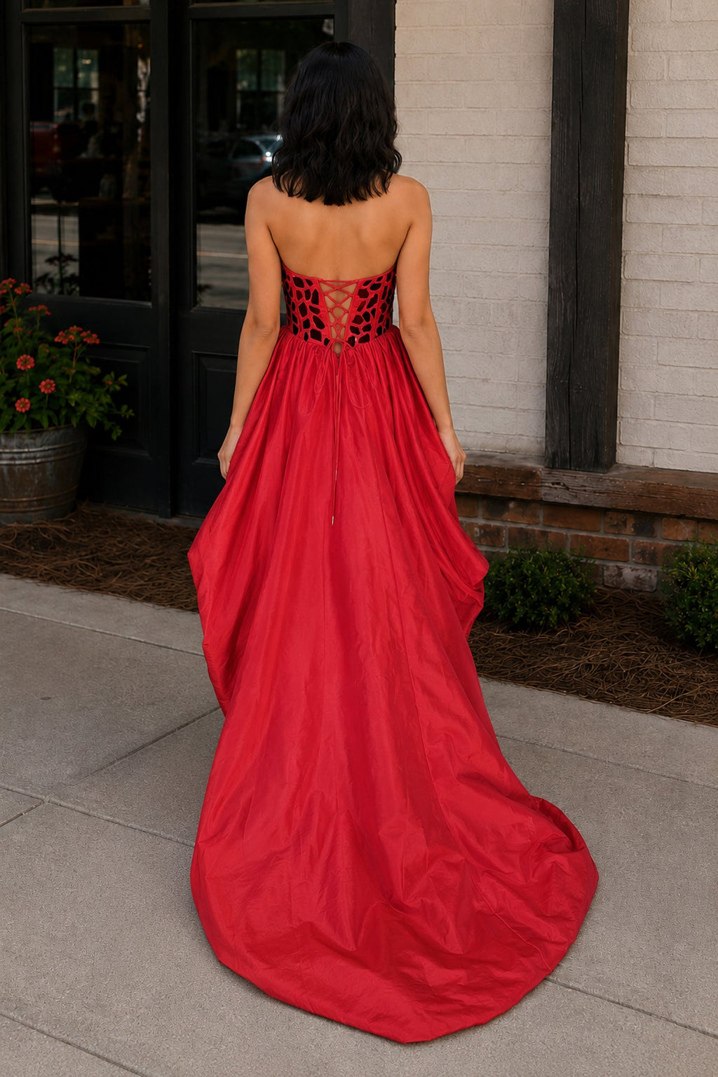 Sparkly Red Sweetheart Mirror High-Low Wedding Guest Dress - Curvevia
