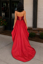 Sparkly Red Sweetheart Mirror High-Low Wedding Guest Dress - Curvevia