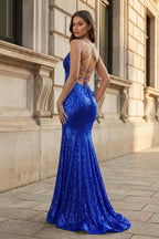 Sparkly Orange Sequins Mermaid Long Evening Dress - Curvevia