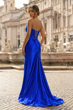 Sheath Strapless Corset Satin Evening Dress with Slit - Curvevia