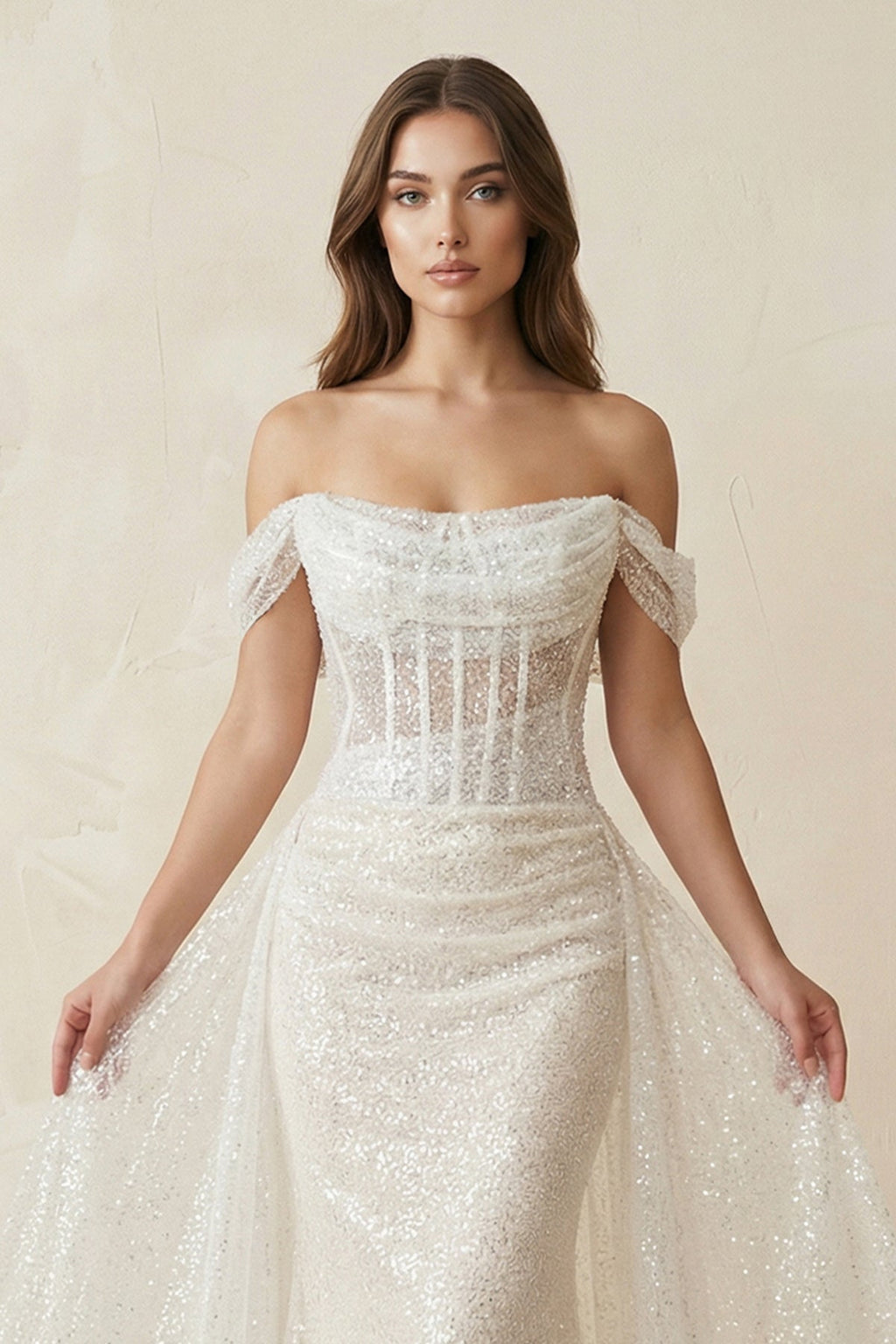Mermaid Off the Shoulder Sequins Wedding Dresses - Curvevia