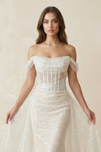 Mermaid Off the Shoulder Sequins Wedding Dresses - Curvevia