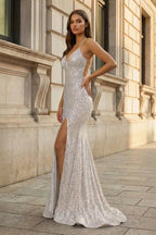Sparkly Orange Sequins Mermaid Long Evening Dress - Curvevia
