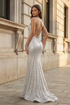 Sparkly Orange Sequins Mermaid Long Evening Dress - Curvevia