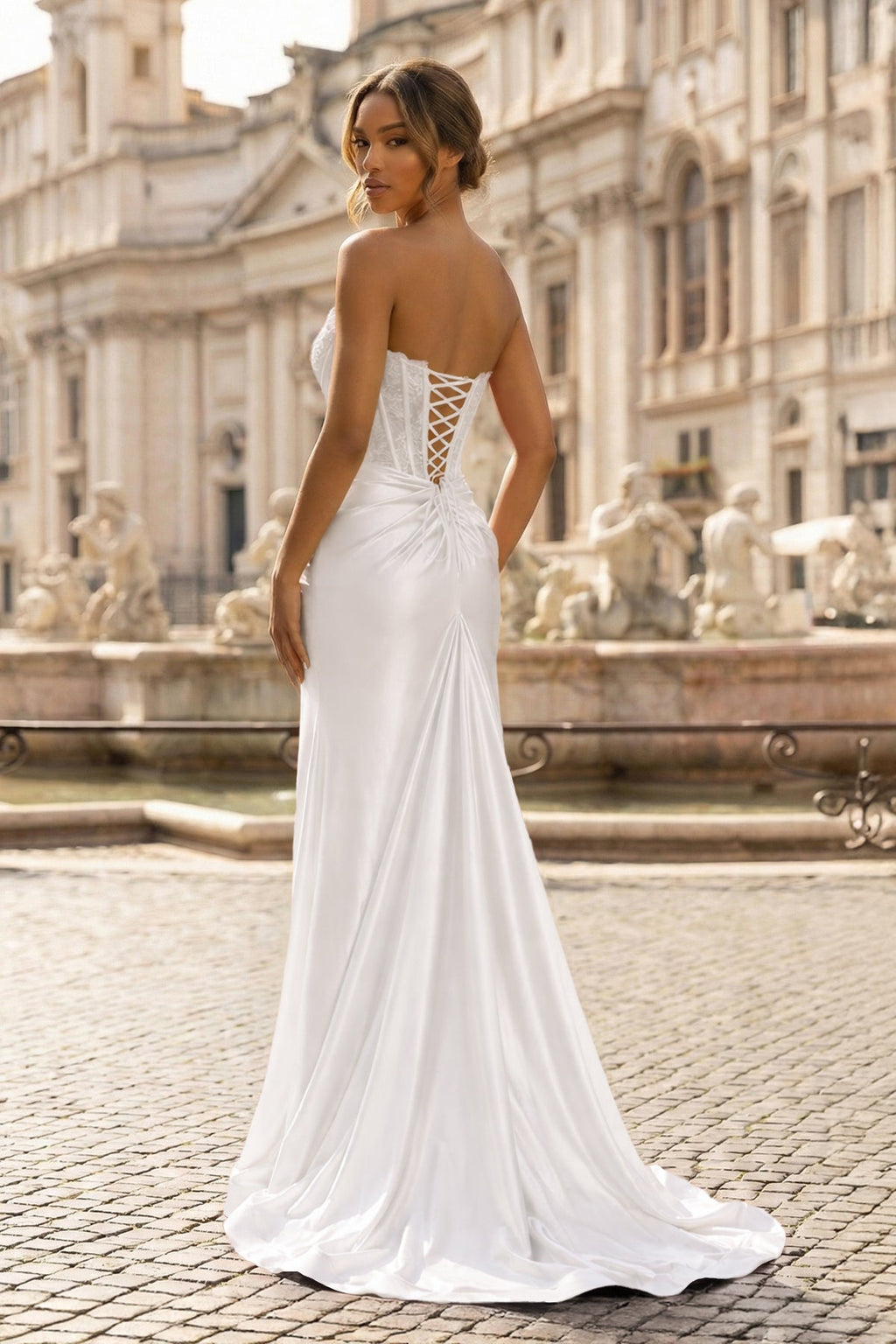 Sheath Strapless Corset Satin Evening Dress with Slit - Curvevia