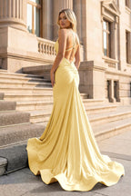 Mermaid V Neck Beaded Satin Evening Dress - Curvevia