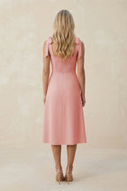 Square Neck A-Line Satin Midi Mother of the Bride Dress With Bow in Rose Petal - Curvevia
