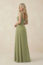 Square Neck Chiffon A-Line Bridesmaid Dress With Bow in Moss Green - Curvevia