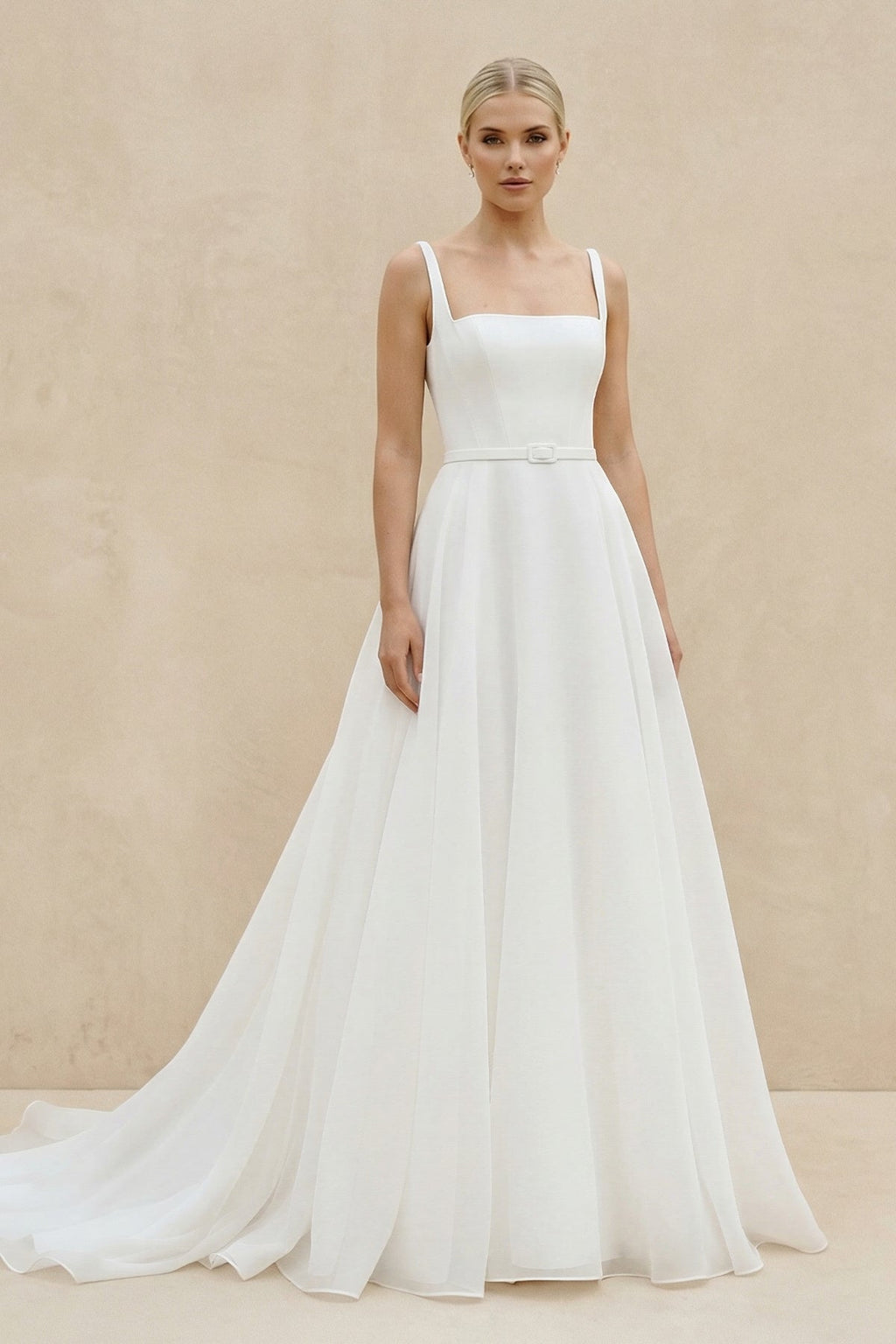 Chaming A-Line Square Neck White Wedding Dresses - Curvevia