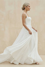 Chaming A-Line Square Neck White Wedding Dresses - Curvevia