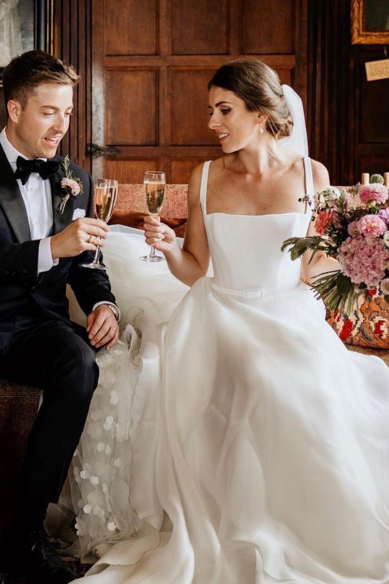 Chaming A-Line Square Neck White Wedding Dresses - Curvevia