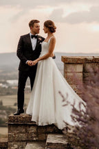 Chaming A-Line Square Neck White Wedding Dresses - Curvevia