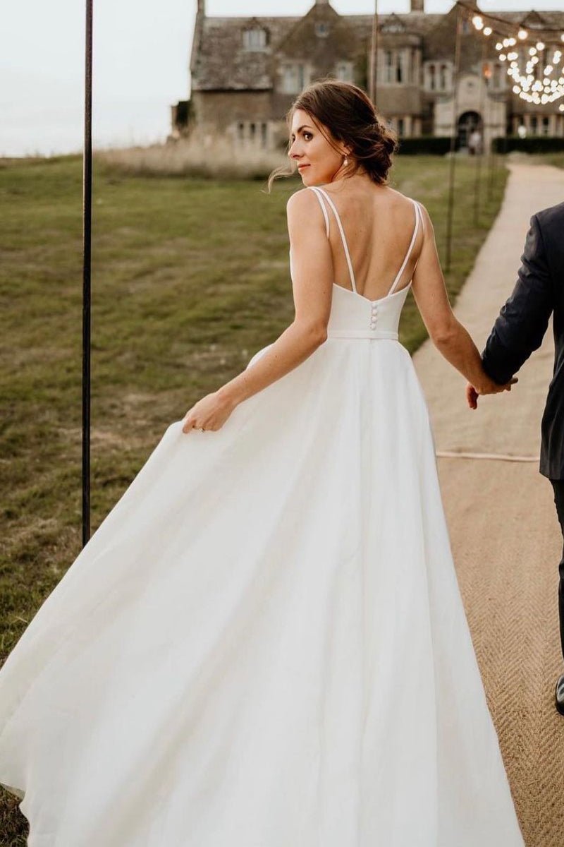 Chaming A-Line Square Neck White Wedding Dresses - Curvevia