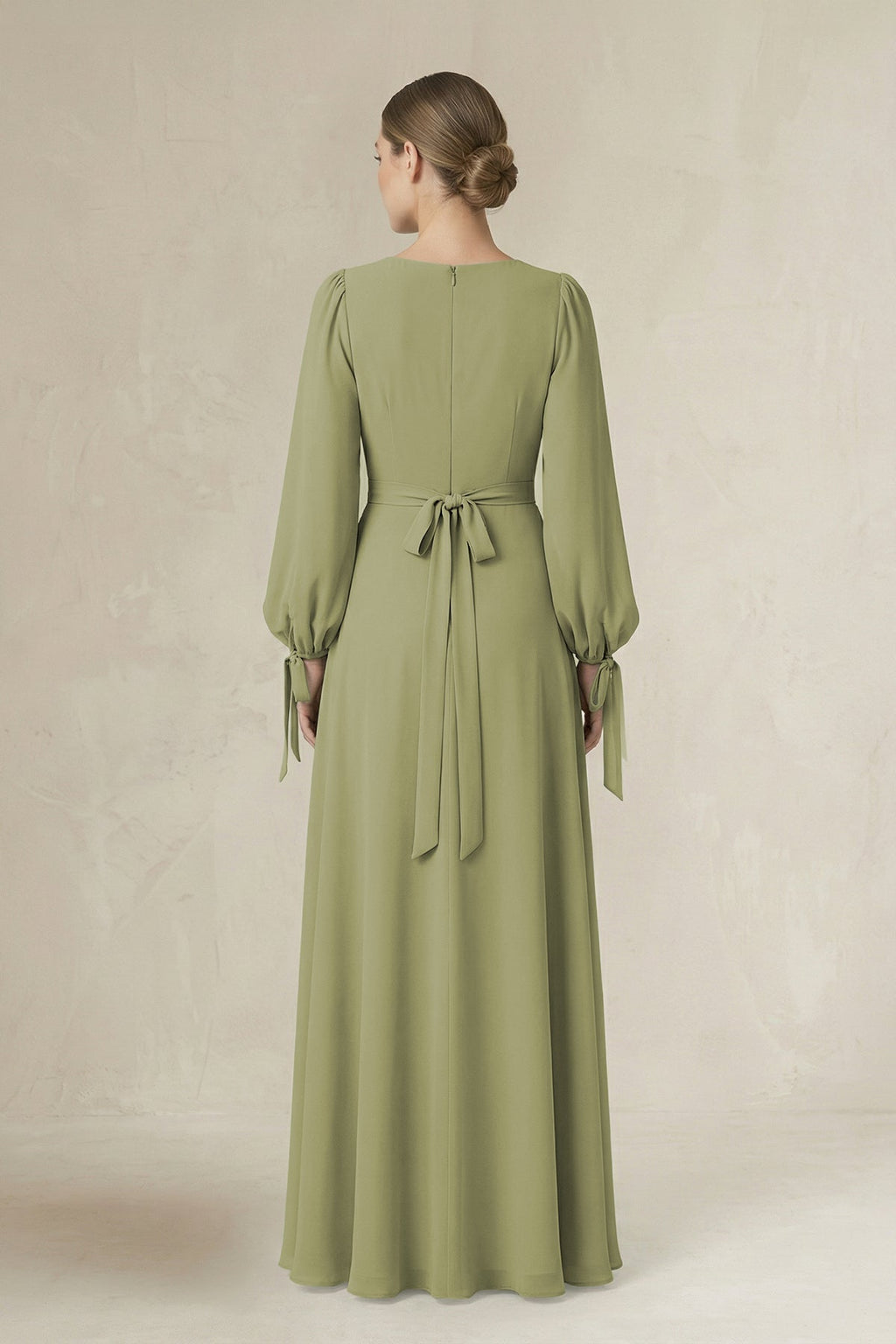 Square Neck Long Sleeve A-Line Chiffon Mother of the Bride Dress in Moss Green - Curvevia