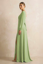 Square Neck Long Sleeves Chiffon Sheath Mother of the Bride Dress in Matcha - Curvevia