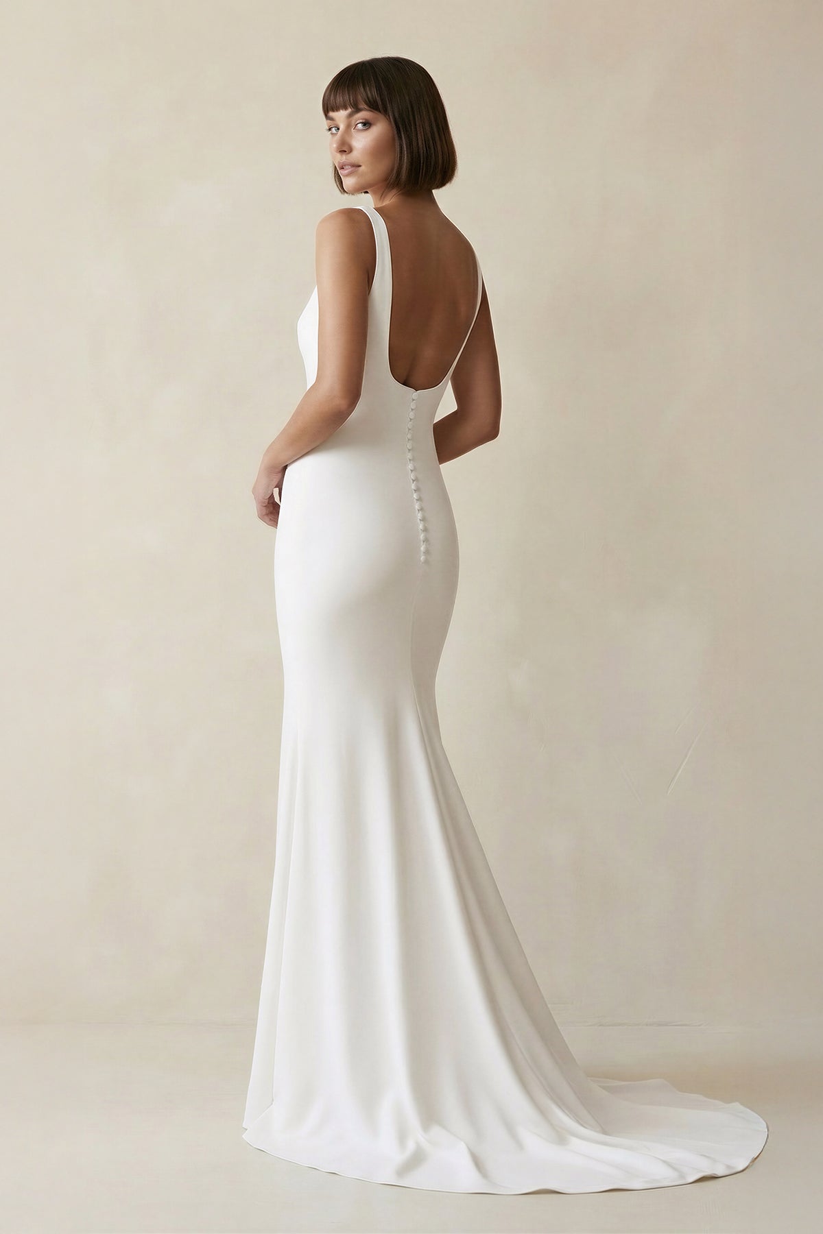 Long Square Neck Mermaid White Wedding Dress - Curvevia