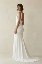 Long Square Neck Mermaid White Wedding Dress - Curvevia