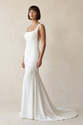 Long Square Neck Mermaid White Wedding Dress - Curvevia